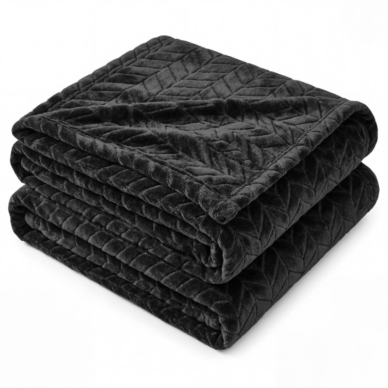 Couverture en molleton doux à chevrons Hope, Noir, Lit double