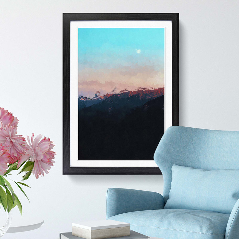 Moon over Ahrntal in Italy - Picture Frame Graphic Art Print, 48cm H x 36cm W x 2cm D, Black Framed