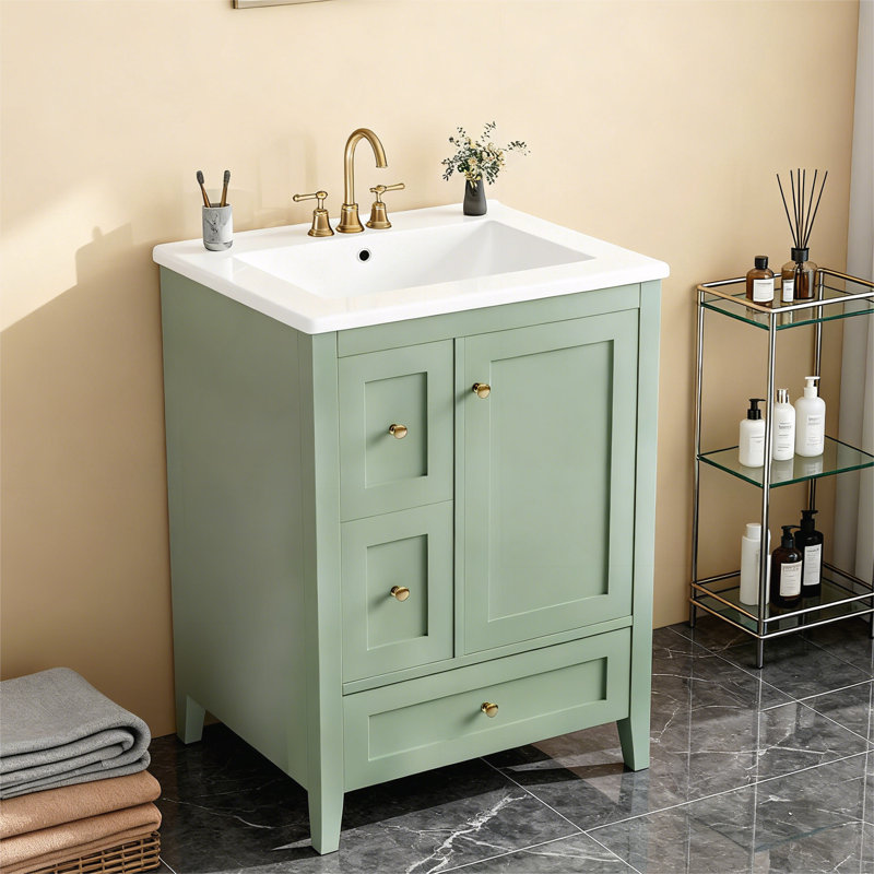 Meuble-lavabo de salle de bain avec rangement, Vert