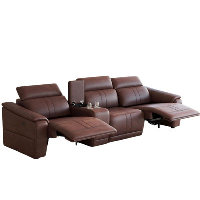 4 - Piece Modular Dark Brown Leather For Living Room, Comfortable Sectional With 2 Cup Holders, Modern Minimalist Style, Breathable Leather, Strong Support, Built In Storage, Electric Recliner