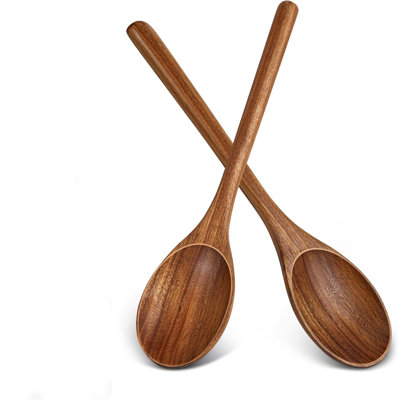 Cuillère en bois d'acacia 11,8 po, ustensile de cuisine en bois anti-égratignures avec prise confortable pour toute batterie de cuisine