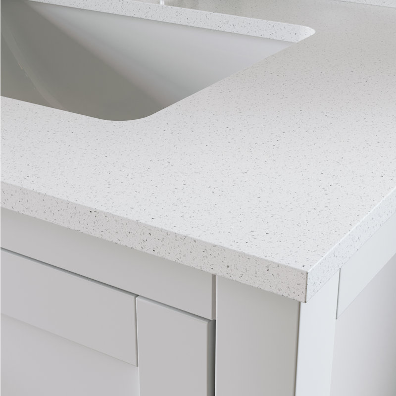 Meuble-lavabo autoportant moderne de 80 po avec lavabo double avec comptoir en marbre de culture, lavabo en céramique blanche, six tiroirs et deux armoires de rangement en bois massif, blanc