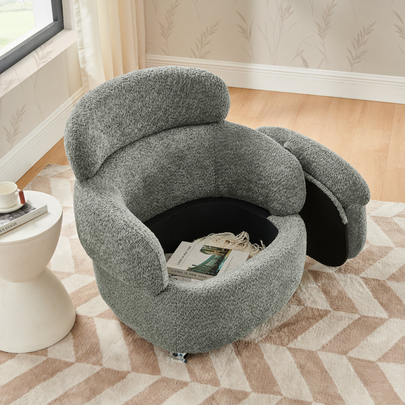 Swivel Storage Accent Chair with Casters Upholstered Single Seater 360 Rotating Chair with Hidden Storage for Living Room Bedroom