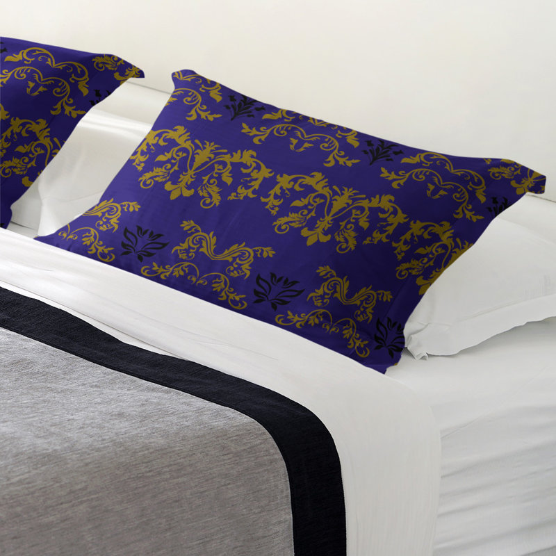 Football Baroque Pattern Pillow Sham, Standard, Microfiber, Purple/Gold/Black