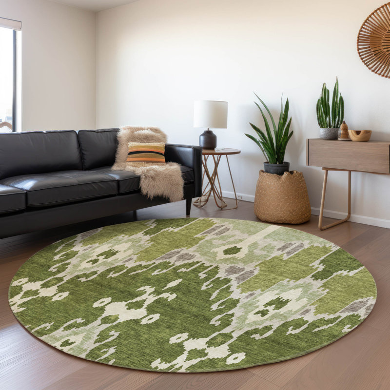 Malchow Washable Ikat Indoor / Outdoor Rug, Round 8'