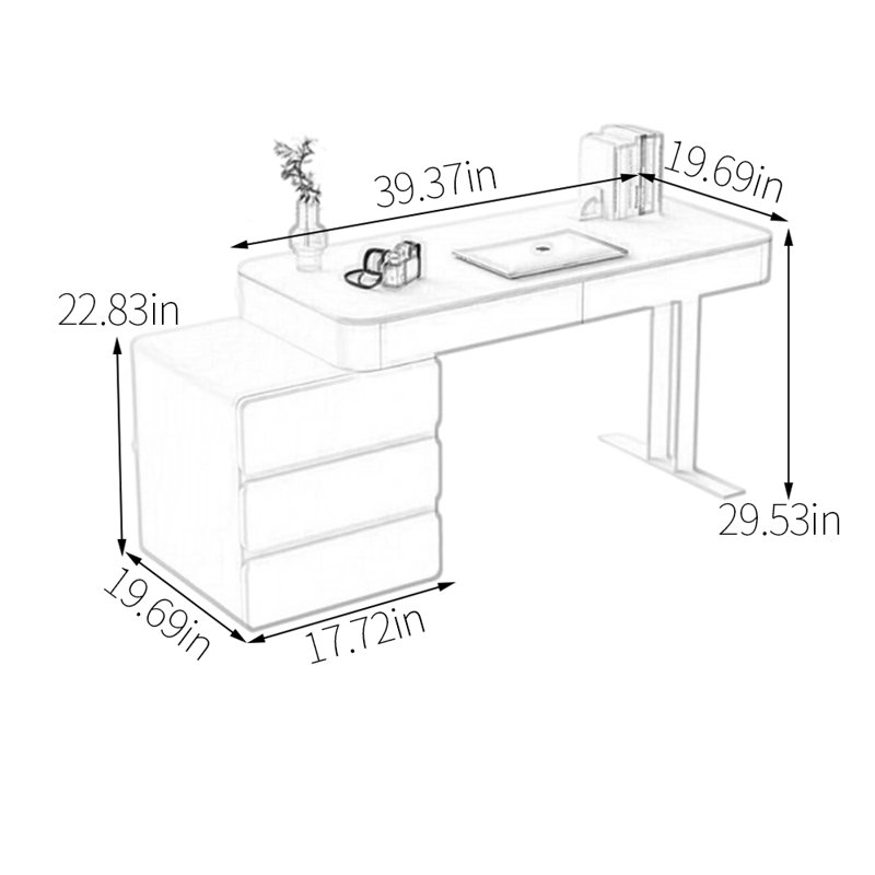 Bureau d'ordinateur Barrientez, H 29,53 po x l 39,37 po x P 19,69 po