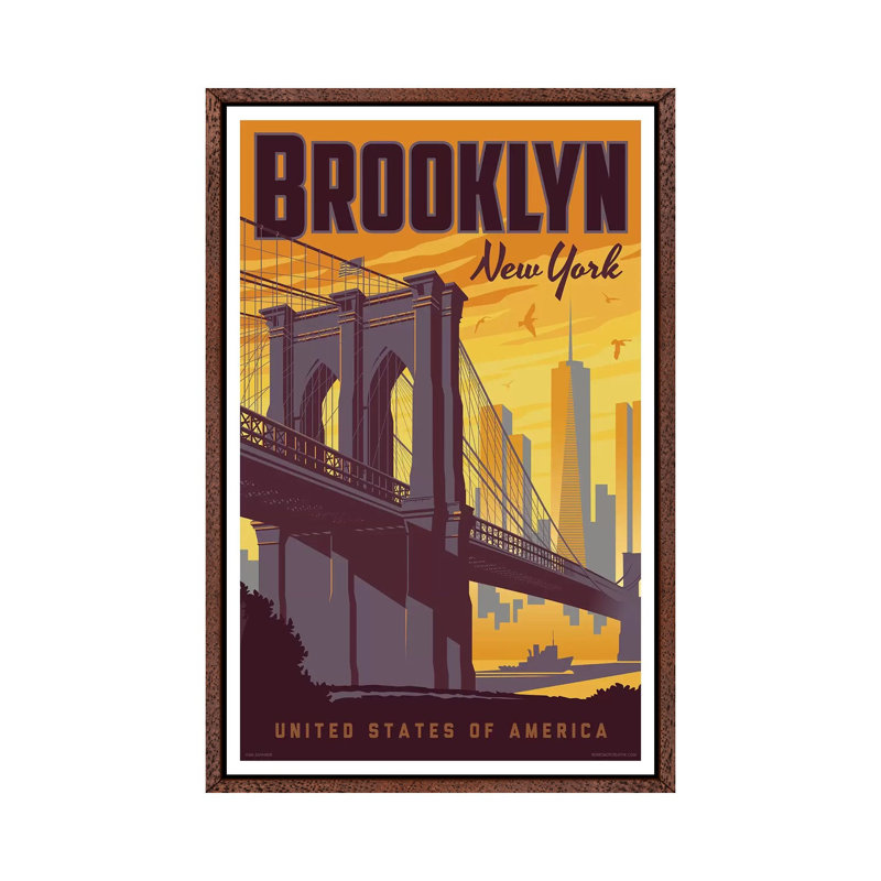 Brooklyn Bridge Travel by Jim Zahniser - Print on Canvas, Classic Brown Wood Framed, 66.04cm H x 45.72cm W x 3.81cm D