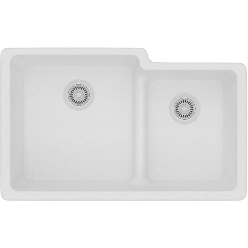 Évier de cuisine à double cuve encastrable 33 po x 20-1 / 2 po x 9-1 / 2 po Quartz Classic, Blanc