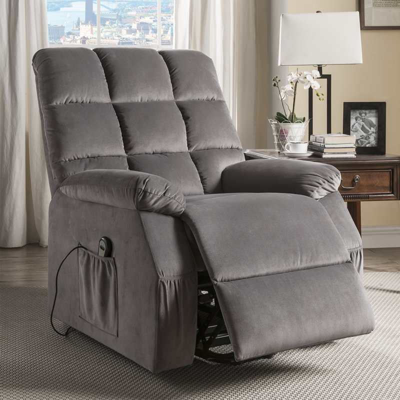 Upholstered Power Recliner, Gray Velvet