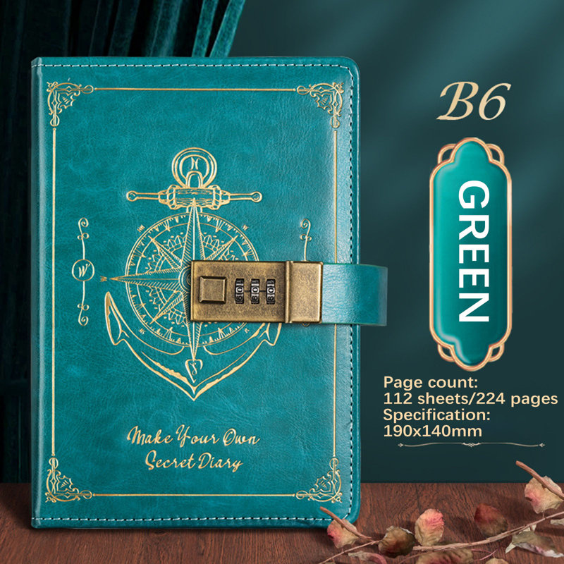 Retro codebook  Password Notebook With Lock B6 Leather Notebook Student High Appearance Diary Notebook Notes, C
