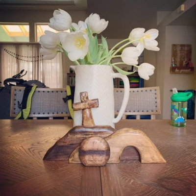 The Empty Tomb Easter Scene And Cross Decoration, Jesus Tomb Easter Tray Bundle Kit, Wooden Easter Jesus Sign Tiered Tray Decorations For The Home, Tabletop, Office