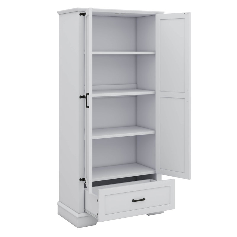 Armoire de rangement haute autoportante avec deux portes et une tablette personnalisable