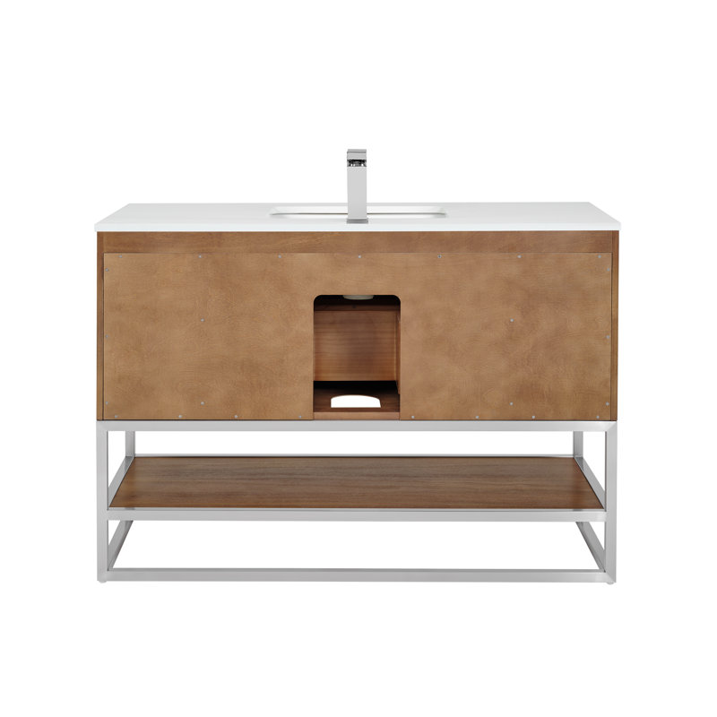 Terra 48'' Single Bathroom Vanity with Top, White Quartz/Single Faucet Mount, Walnut, Brushed Nickel