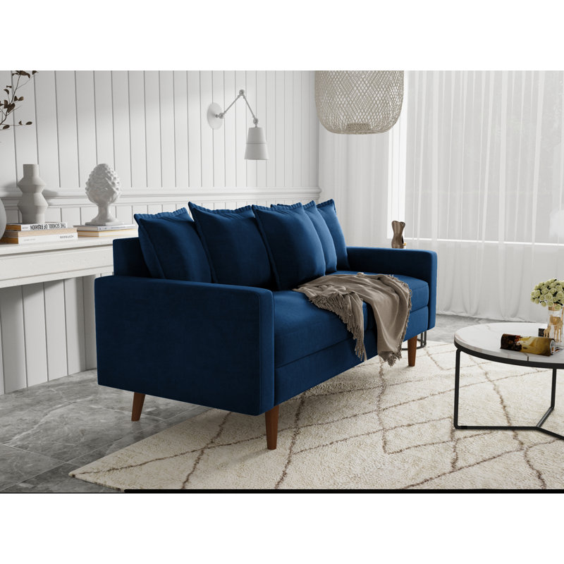 Stelly 70'' Velevt Square Arm Sofa, Space Blue 100% Polyester