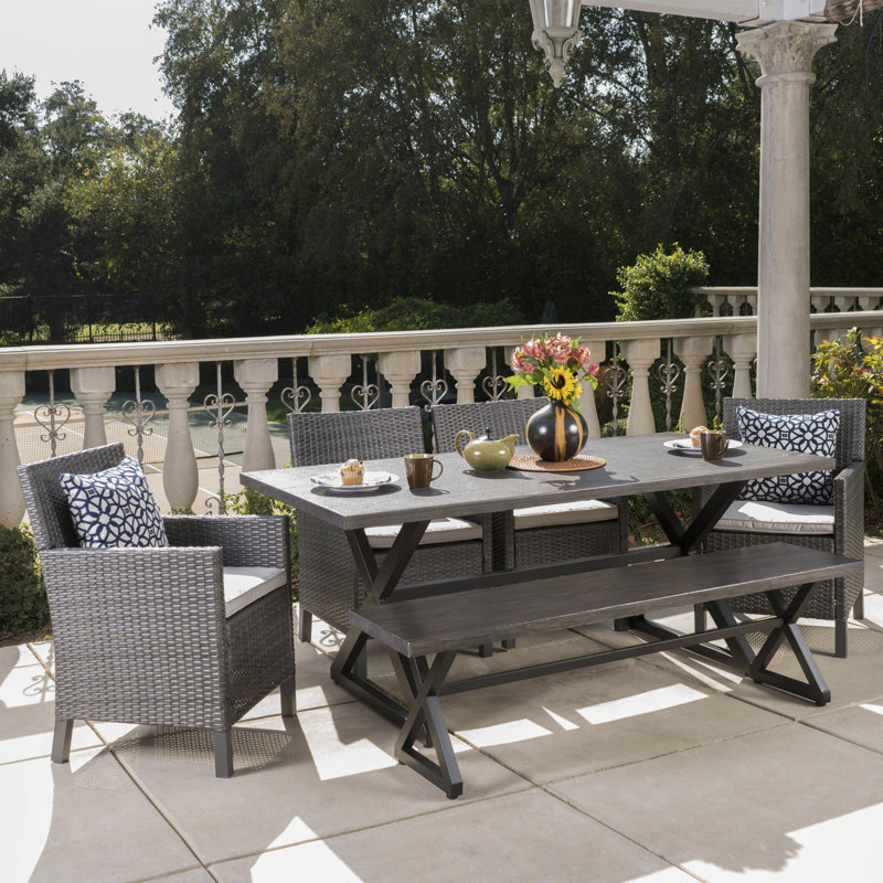 Dakoda 6 - Person Wood Patio Dining Set with Rectangular Table, Gray