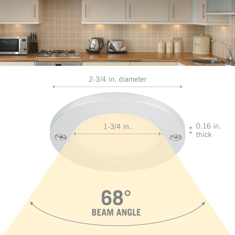 Disque et lumières carrées à profil bas pour dessous de meuble DEL, disque, 4000K