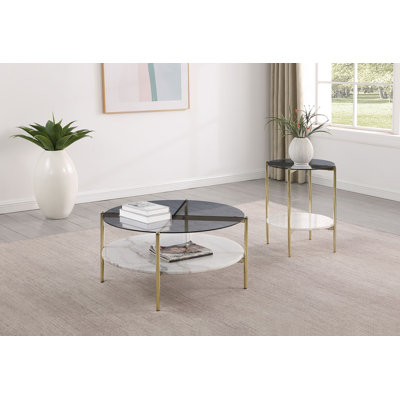 Jonelle Round Coffee And End Table Set Gold