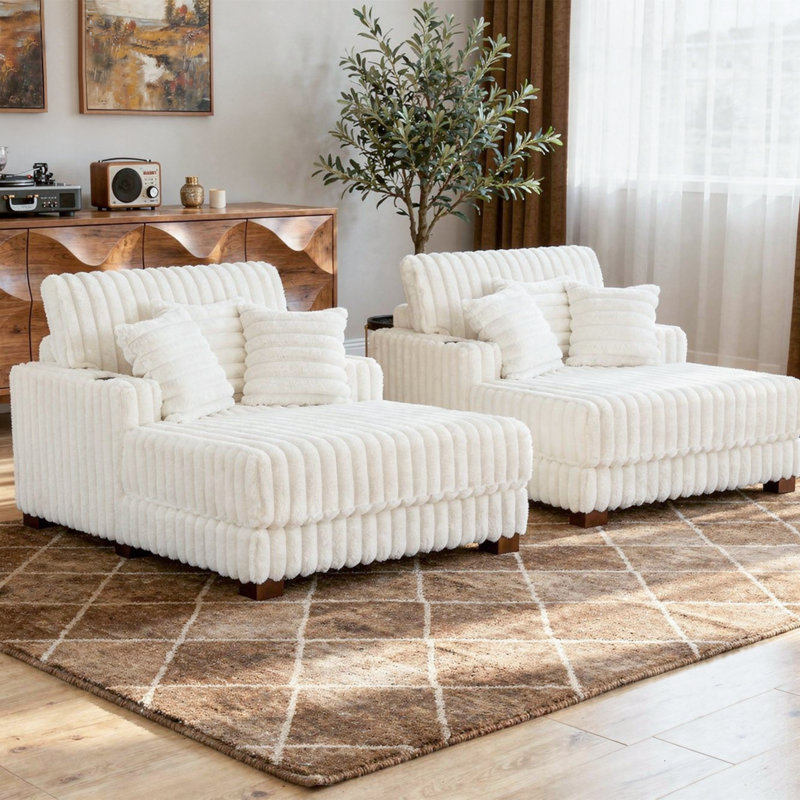 Chaise longue d'intérieur en fausse fourrure, Beige, Faux Fur
