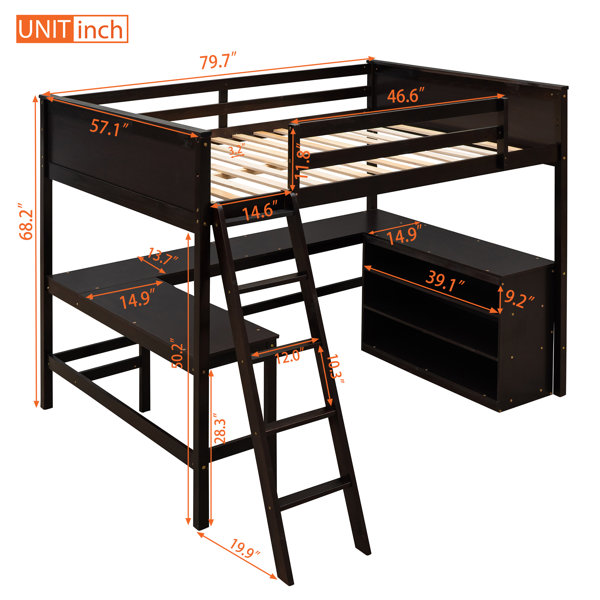 Ebern Designs Full Loft Bed With Desk And Storage Shelves - Wayfair Canada