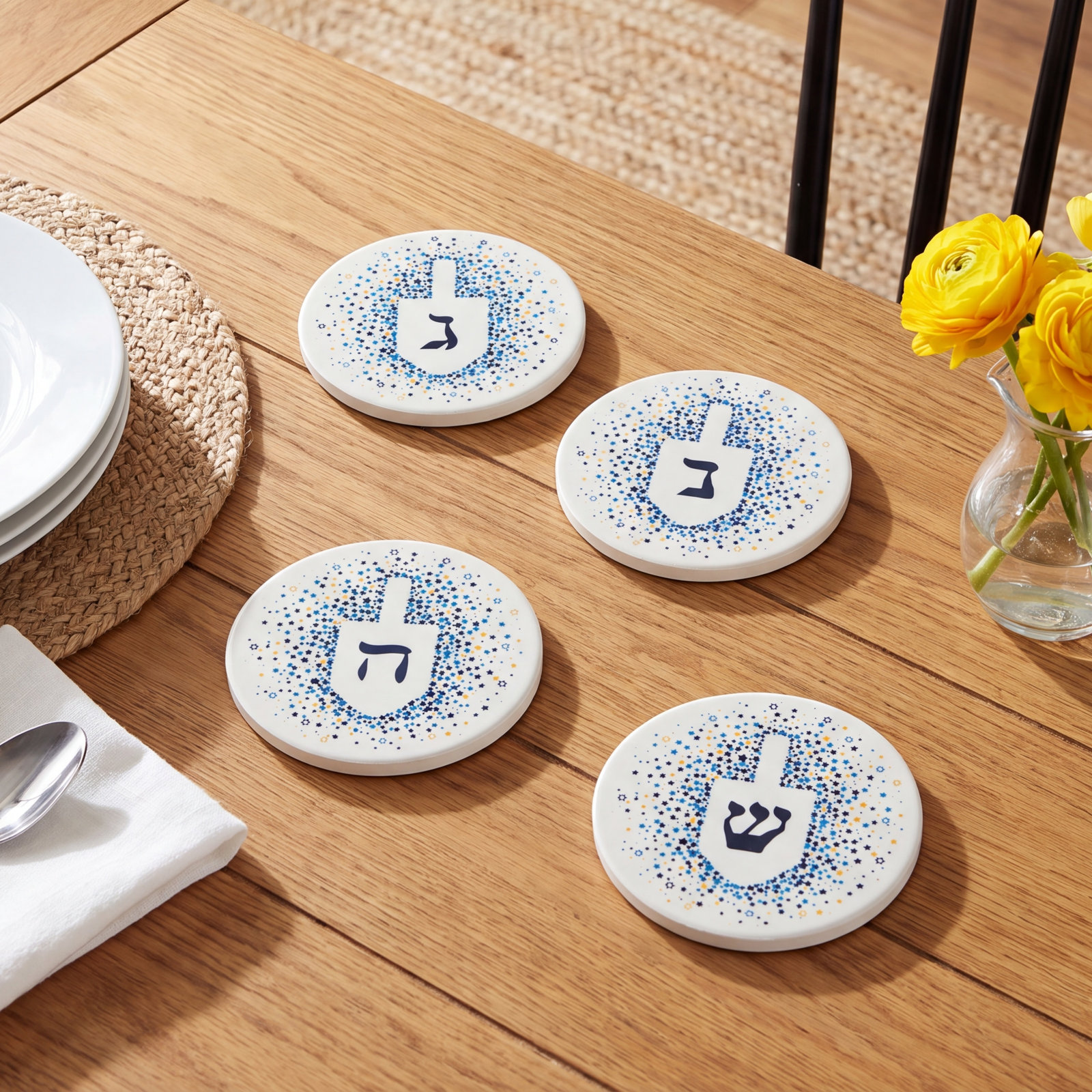 Godinger Passover Dreidel Porcelain Coasters