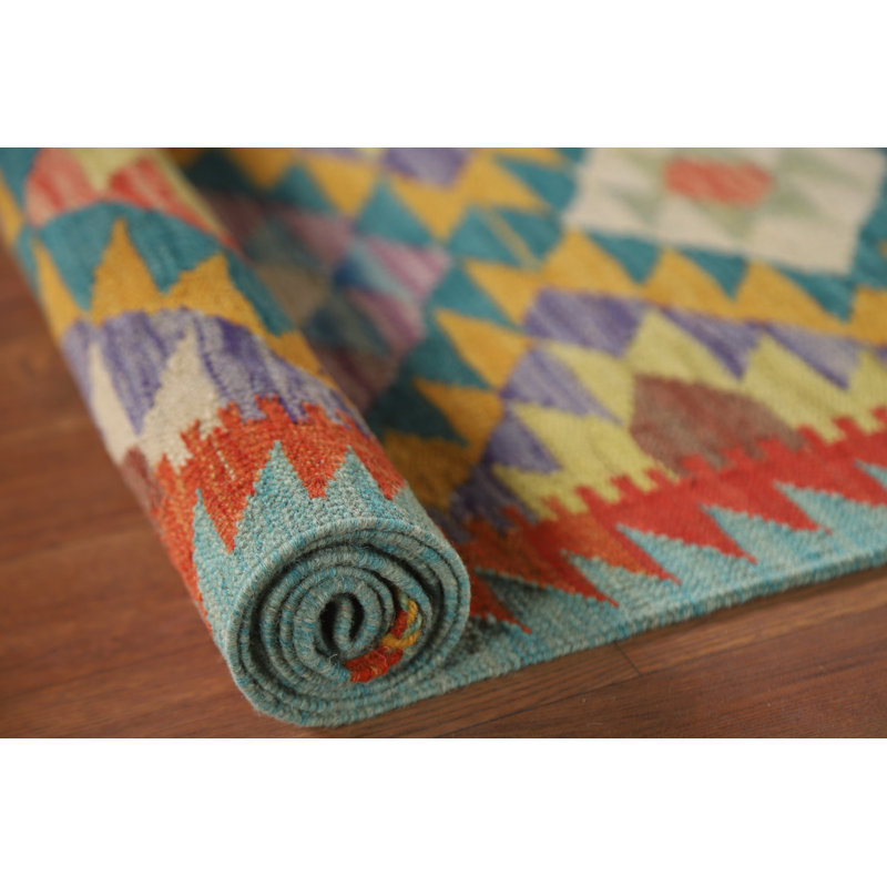 Tapis de couloir géométrique en laine Kilim