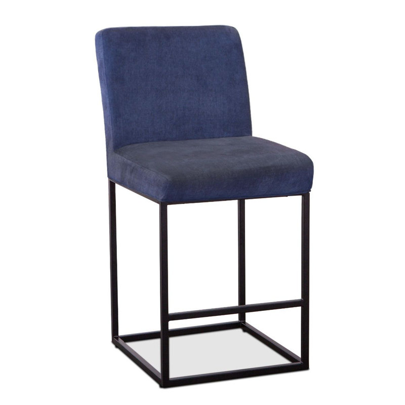 Renegade Upholstered Stool with Solid Wood Frame, Navy Blue