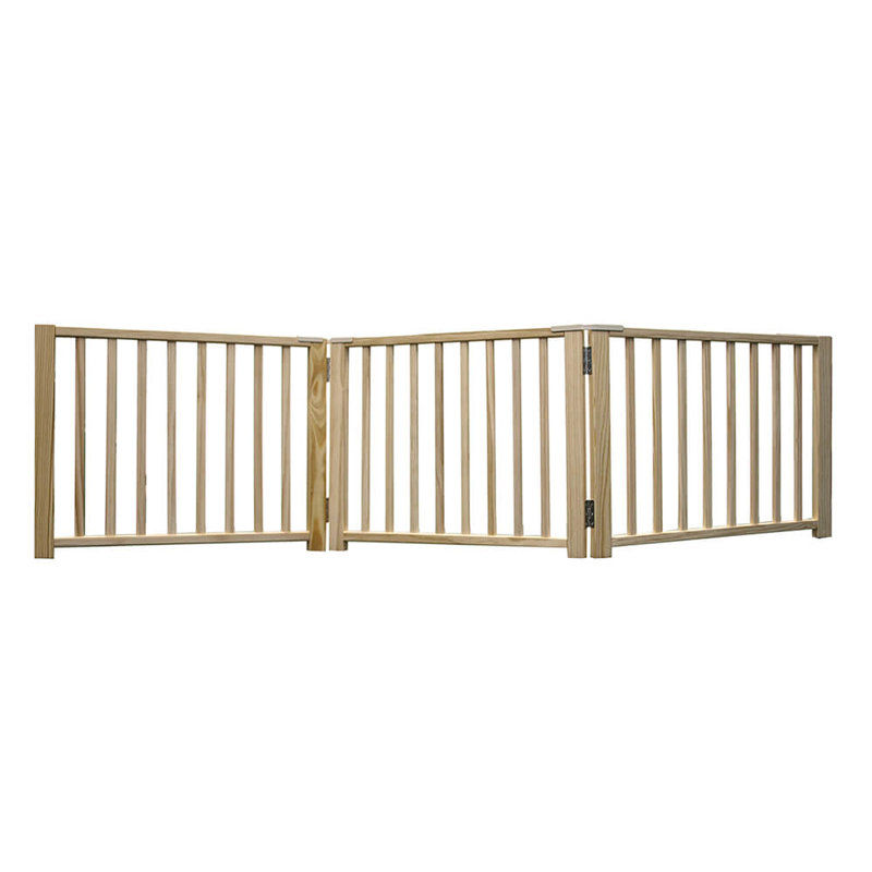 Natural Solid Wood Freestanding Pet Gate with Folding Panels
