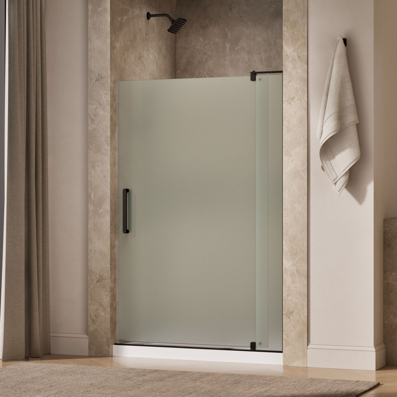 Revel 48'' x 70'' Pivot Shower Door with CleanCoat® Technology, Anodized Dark Bronze, Frosted