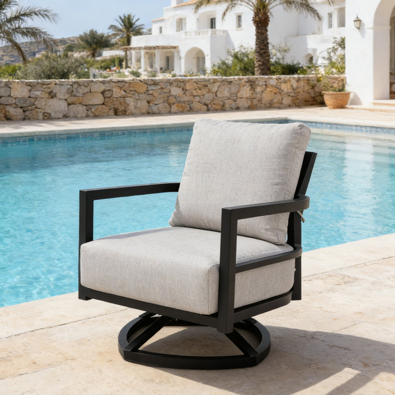 Chaise longue pivotante d'extérieur avec coussin, chaise de patio moderne pour jardin