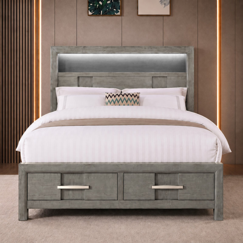 Lit plateforme avec rangement Adryan, Double / (L 86 po x l 57 po x H 56 po), Gris