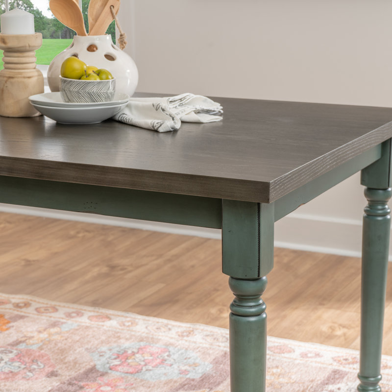 Table de salle à manger de style campagnard en bois massif bicolore de 60 po Io, Plateau gris foncé / base bleu sarcelle