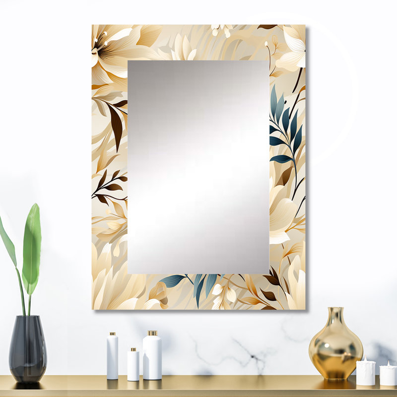 Annemie Driftwood Dreams Tropical Pattern - tropical  Wall Mirror, Botanical, Floral Decorative Mirror, Printed Metal Art