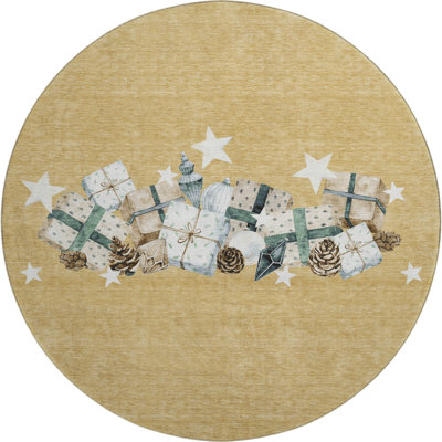 Premium Machine Washable Castillon AMF1825 Stars and Presents Holiday Rug