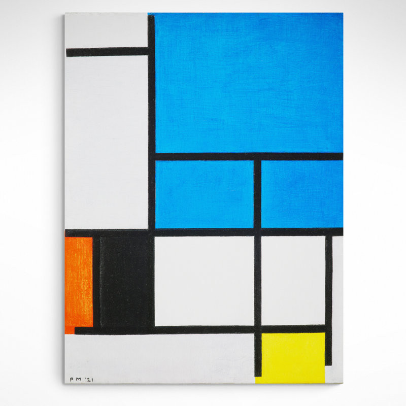 Composition With Large Blue Plane, Red, Black, Yellow And Gray by Piet Mondrian - Print on Canvas, 120cm H x 86cm W x 4cm D
