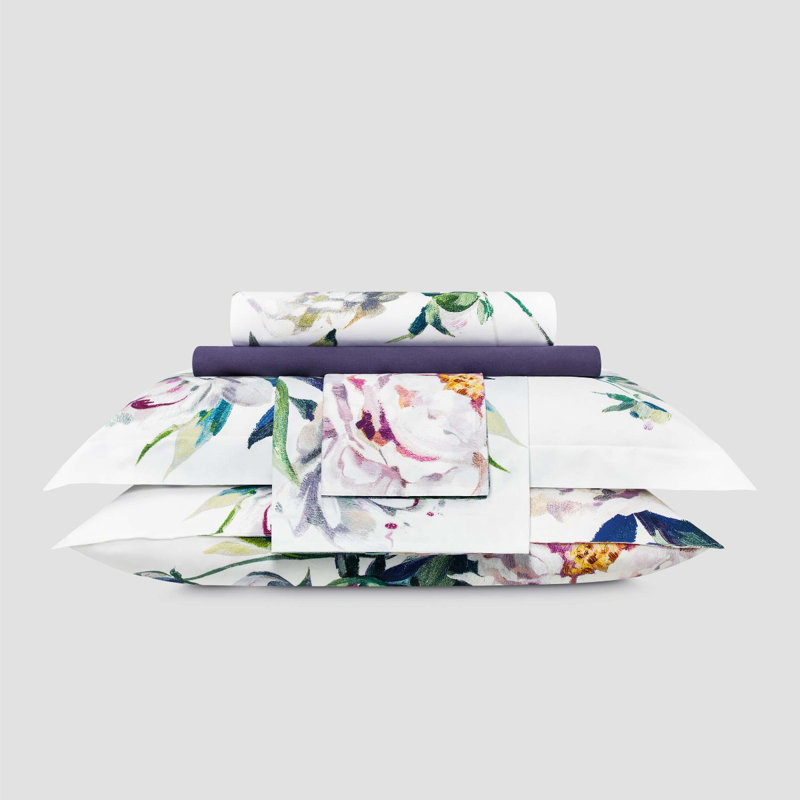 Satin Flat Sheet,  Blue/Green Palette, Queen