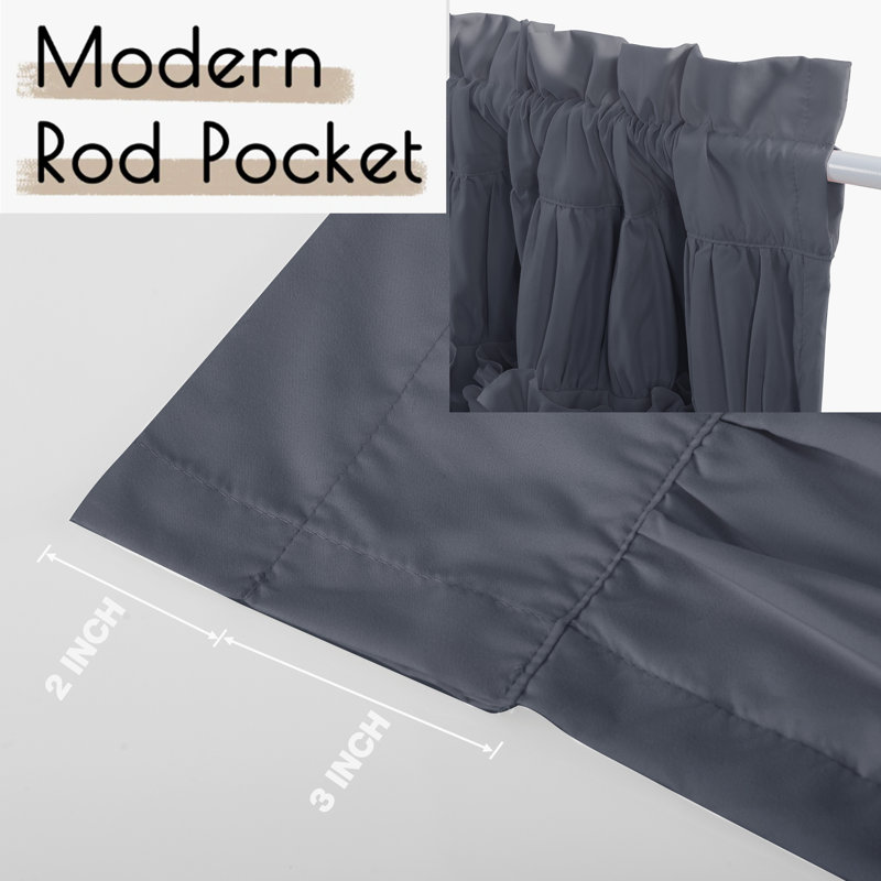 Paquet de 2 rideaux de cuisine Ruffle, Gris, L 30 po x L 36 po