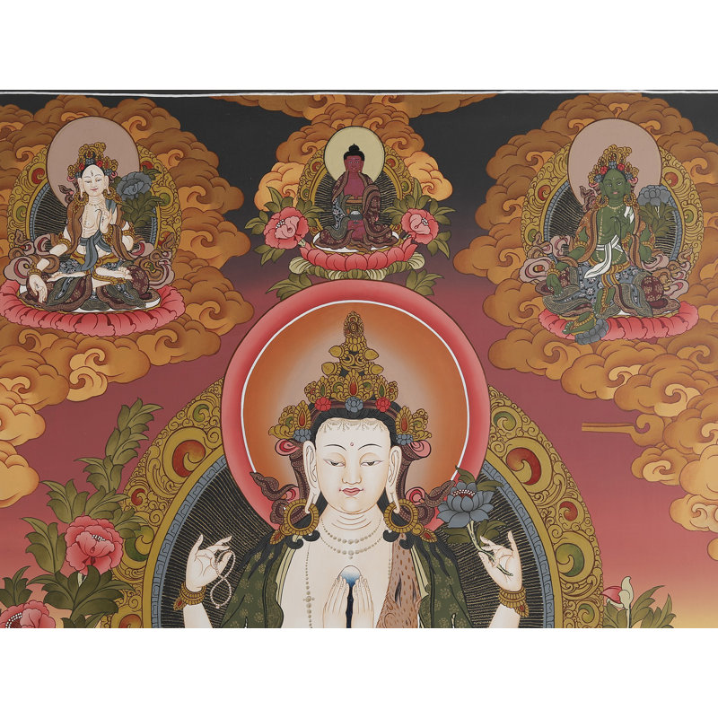 Chenrezig - Tibetan Buddhist Deity (Brocadeless Thangka)