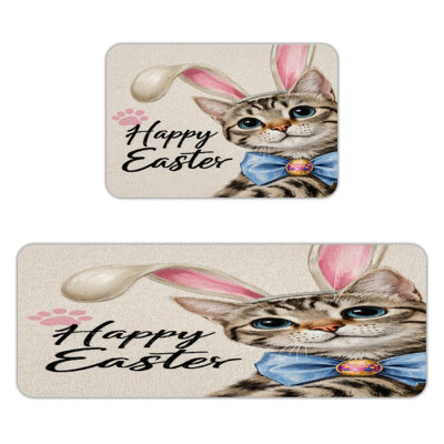 Easter Cat with Bunny Ears, Kitchen Mats Set of 2