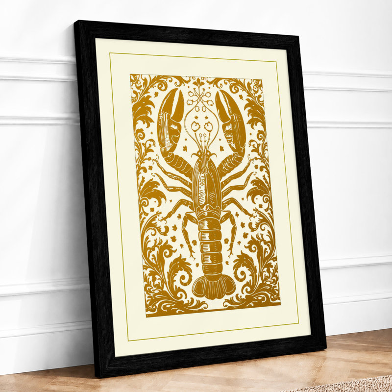 Heraldic Lobster Art Deco - Framed Print, A1 - 84.1 x 59.4 cm, Black