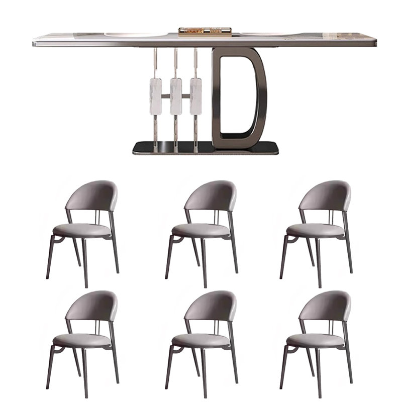 Table et chaise haut de gamme rectangulaire légère de luxe, Blanc / Gris, H 29,5 po x L 55,1 po x l 31,4 po