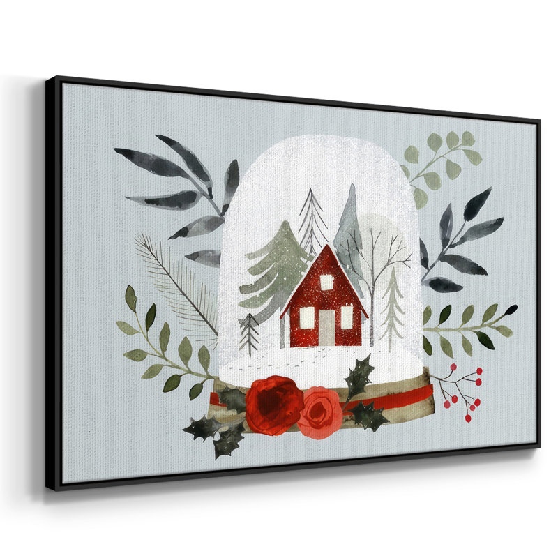 Snow Globe Village Collection A, reproduction d'art sur toile, Cadre noir, H 17 po x l 25 po x P 1,5 po