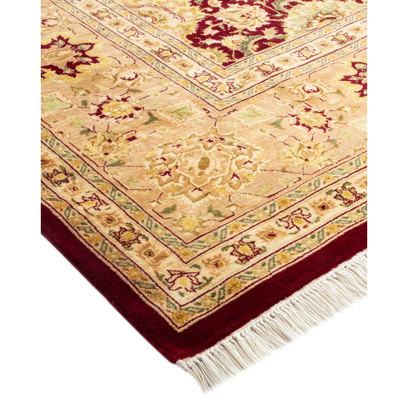 Handmade Red and Tan Wool Rectangular Area Rug