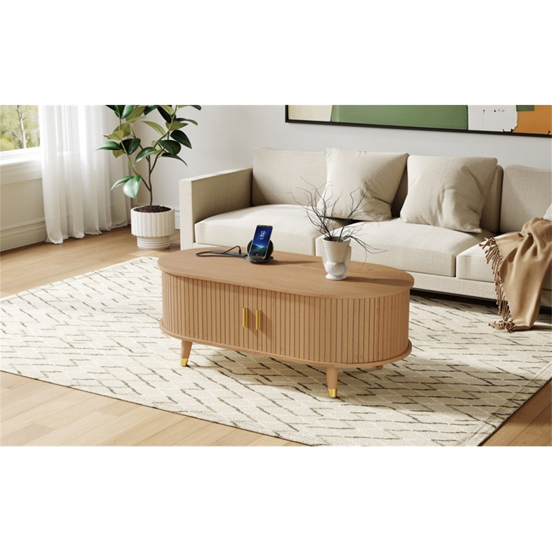 [Vidéo d'assemblage] Table basse ovale cannelée en bois de 42,5 po avec station de charge (table incluse seulement)