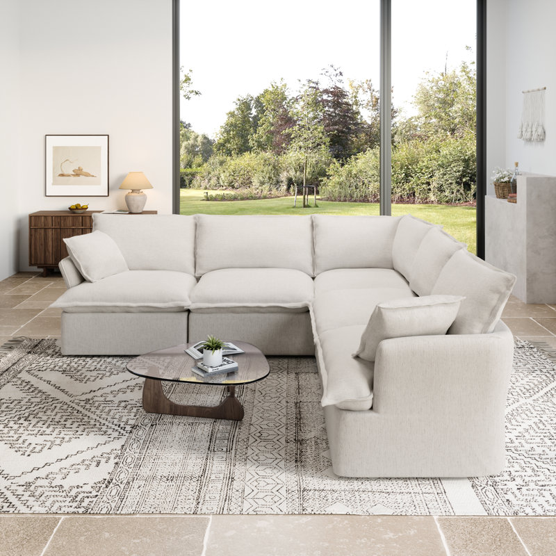 Canapé rembourré modulaire en L de 5 sièges 111,3 po Rino pour canapé de salon (blanc, gris, vert foncé, bleu), Gris