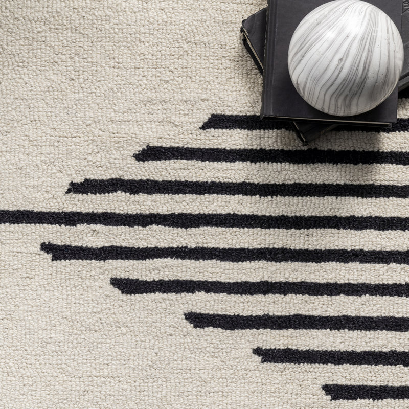Steelside™ Kaden Handmade Contemporary Diamond Striped Wool Ivory/Black