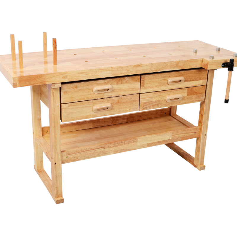 Établi 60 po en bois franc en caoutchouc avec 4 tiroirs, capacité de 330 lb, pour le garage, l'atelier et la maison