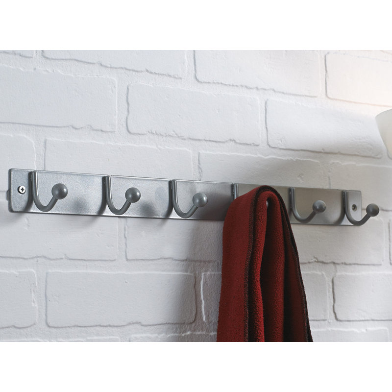 Portemanteau mural utilitaire en acier - 6 crochets, Aluminium brossé