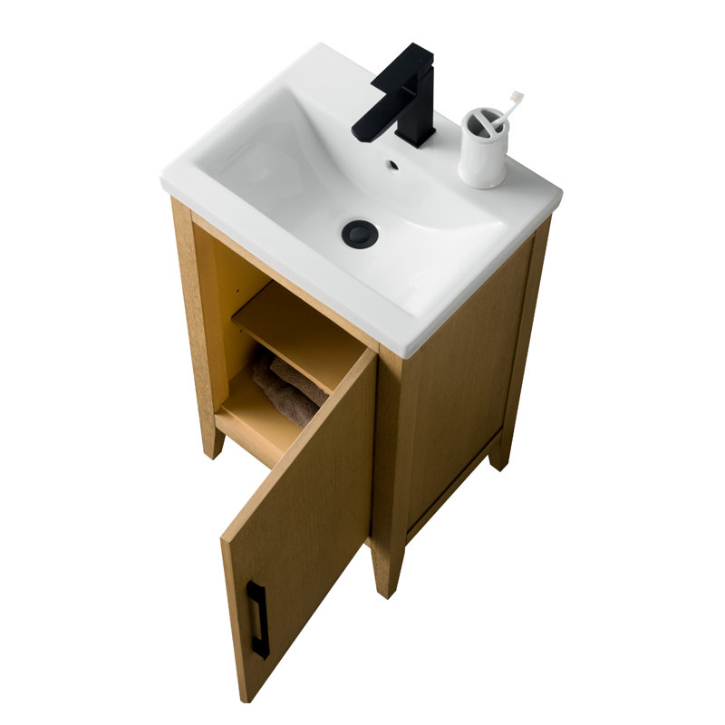 Chambery 20" Single Sink Bathroom Vanity with Ceramic Top, Natural Oak, Matte Black, 20"