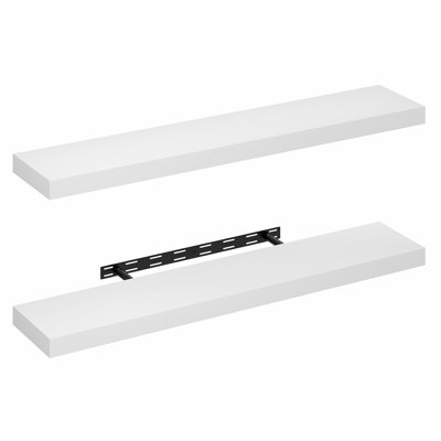 Floating Shelves for Wall Set of 2, 9 x 47 Wall Shelf, Wall Mounted Floating Shelf with Invisible Bracket, 2-in Thick Shelf, for Bathroom, Living Room, Bedroom, Home Office, White
