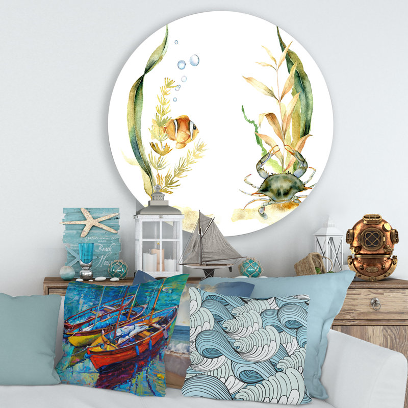 Poisson tropical avec algues et bulles d'air - reproduction d'art, H 29 po x l 29 po x P 1 po